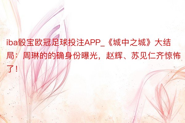 iba骰宝欧冠足球投注APP_《城中之城》大结局：周琳的的确身份曝光，赵辉、苏见仁齐惊怖了！