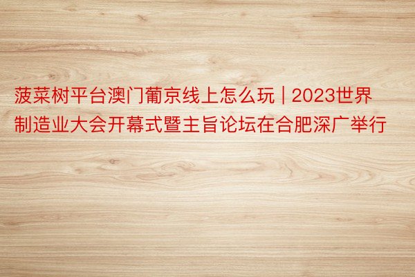 菠菜树平台澳门葡京线上怎么玩 | 2023世界制造业大会开幕式暨主旨论坛在合肥深广举行