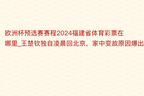 欧洲杯预选赛赛程2024福建省体育彩票在哪里_王楚钦独自凌晨回北京，家中变故原因爆出